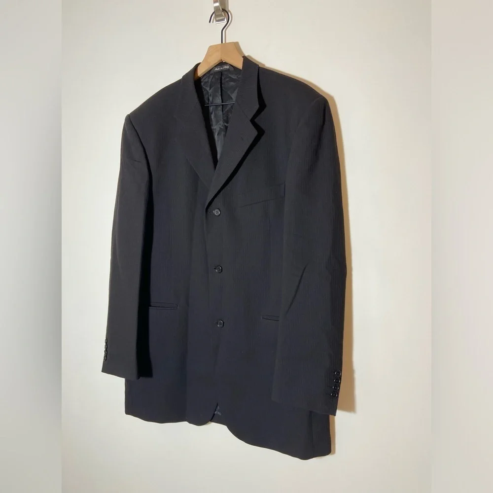 Sergio Valentino Black 3 Button 100% Wool 52 6 L Blazer Jacket Super 100’s